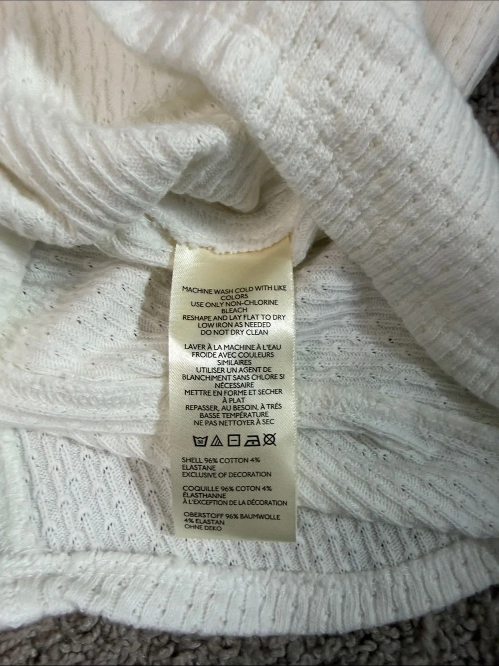 We The Free People Ivory Knit Long Sleeve V-Neck Babydoll Thermal Top XS NWT